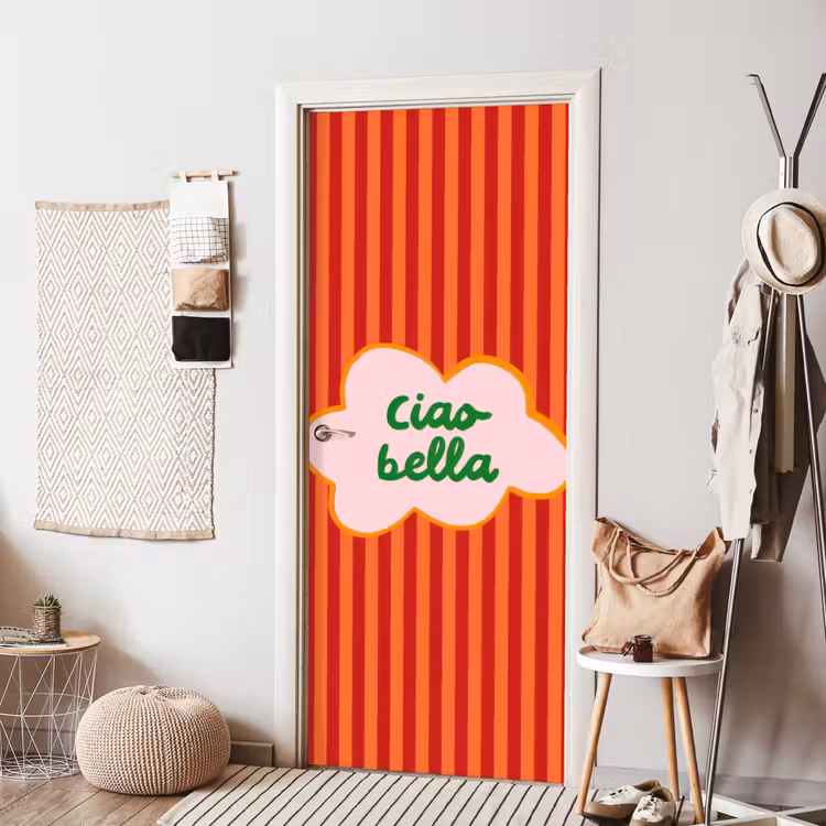 Deursticker - Ciao bella - Tekstwolk - Strepen - Oranje — 8