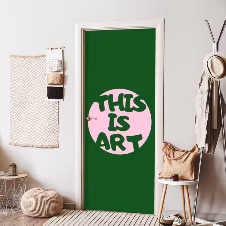 Deursticker - Cirkel - Roze - Tekst - Art — 8