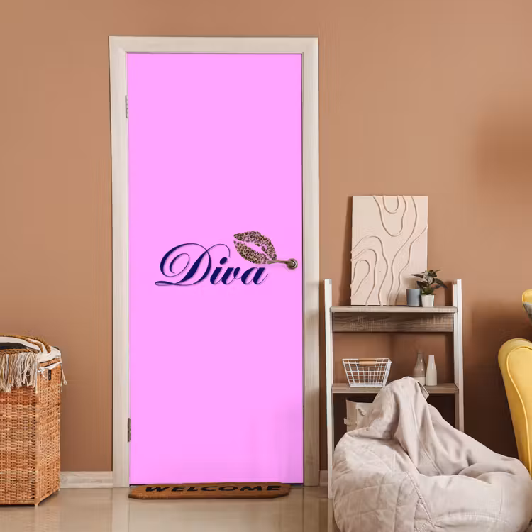 Deursticker - Diva - Lip - Panterprint - Roze — 2
