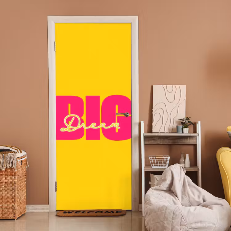 Deursticker - Dream big - Geel - Roze — 2