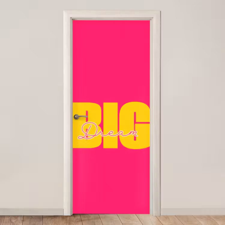 Deursticker - Dream big - Roze - Geel - Minimalistisch — 1
