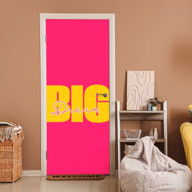 Deursticker - Dream big - Roze - Geel - Minimalistisch — 2