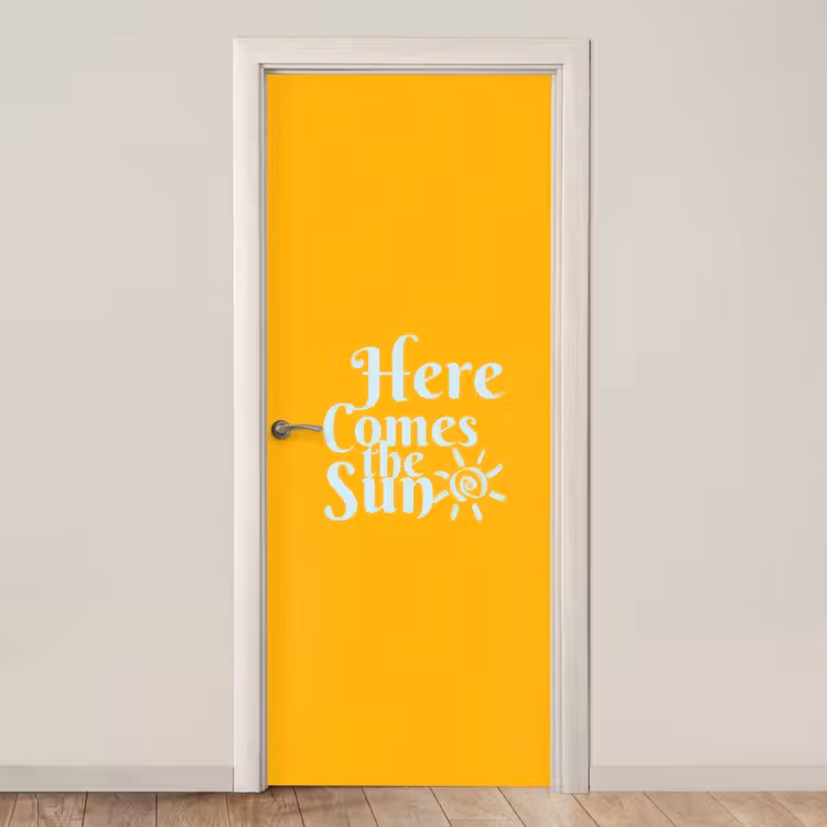 Deursticker - Geel - Blauw - Here comes the sun — 1