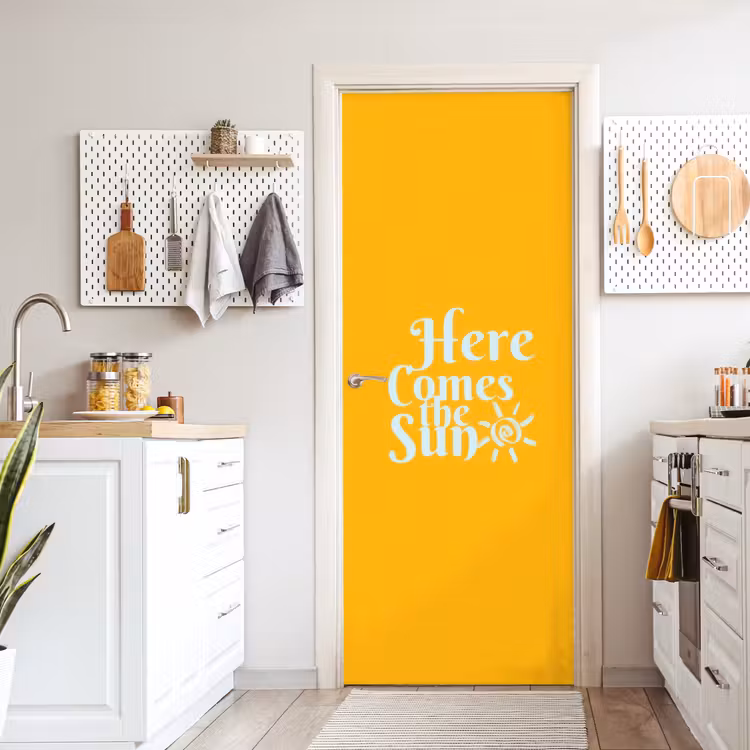 Deursticker - Geel - Blauw - Here comes the sun — 7