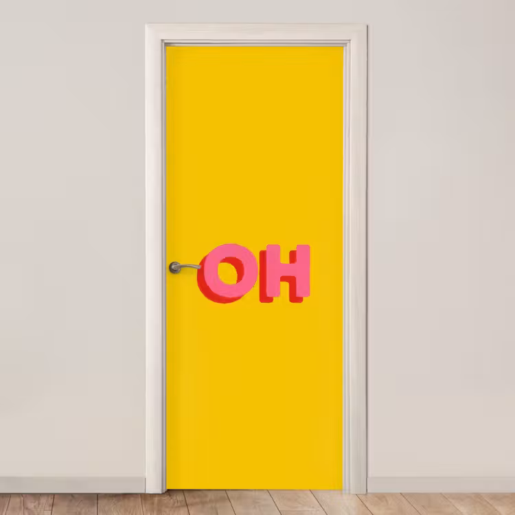 Deursticker - Geel - Roze - Oh - 3D — 1