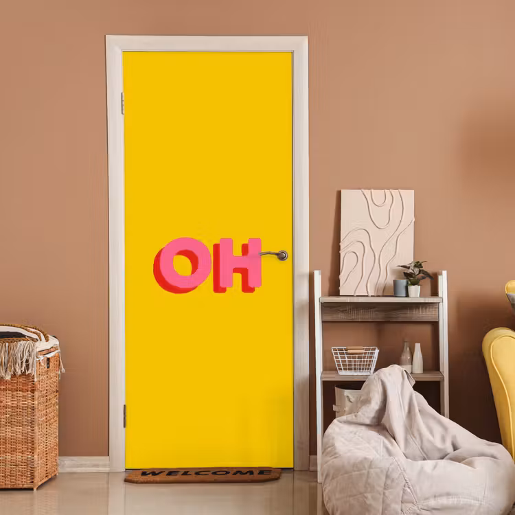 Deursticker - Geel - Roze - Oh - 3D — 2