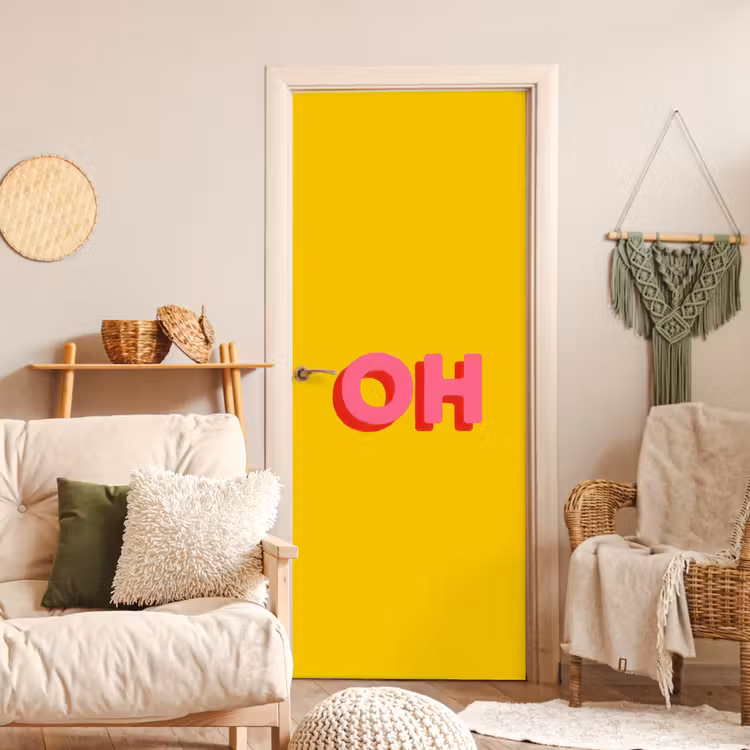 Deursticker - Geel - Roze - Oh - 3D — 4
