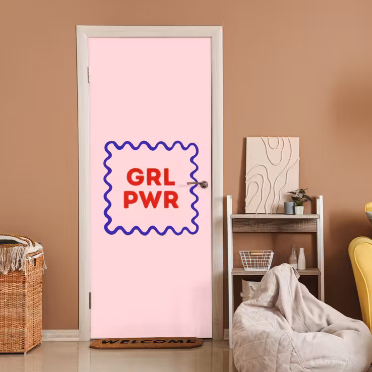 Deursticker - Grl pwr - Roze - Kader — 2