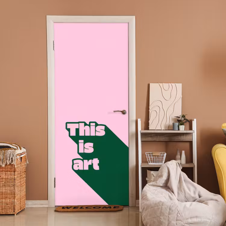 Deursticker - Groen - Teskt - This is art - Roze — 2