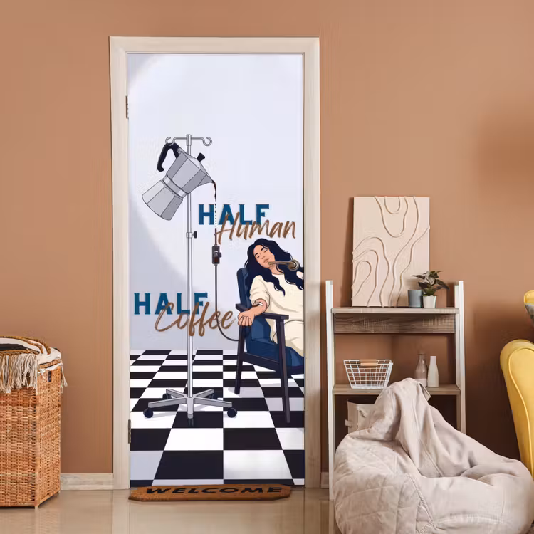 Deursticker - Half human, Half Coffee - Infuus - Koffie — 2