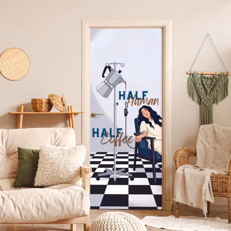 Deursticker - Half human, Half Coffee - Infuus - Koffie — 4