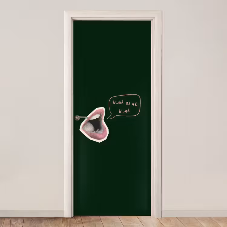 Deursticker - Illustratie - Mond - Donkergroen - Tekstwolkje — 1