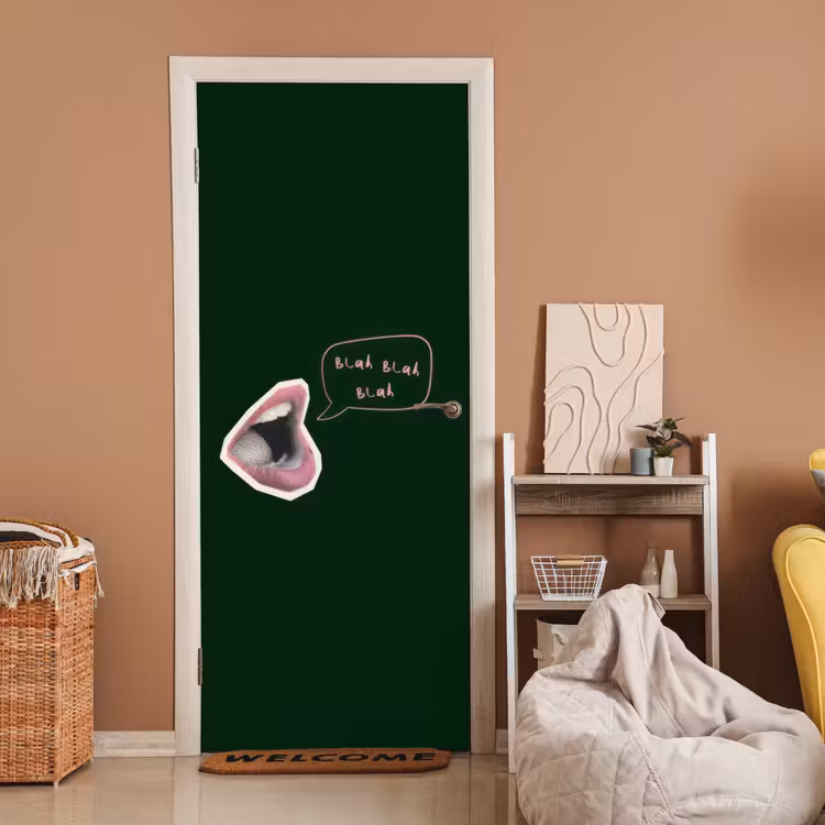 Deursticker - Illustratie - Mond - Donkergroen - Tekstwolkje — 2