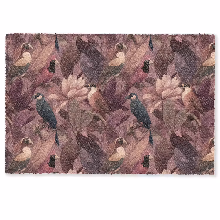 Deurmat - Vogels - Bladeren - Roze — 1