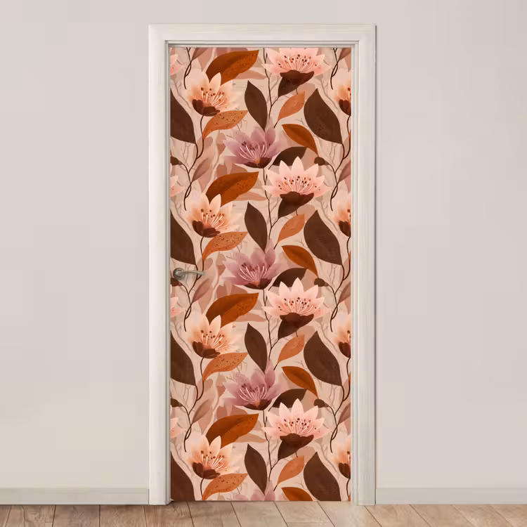 Deursticker - Bloemen - Bladeren - Bruin — 1