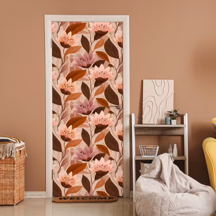Deursticker - Bloemen - Bladeren - Bruin — 2