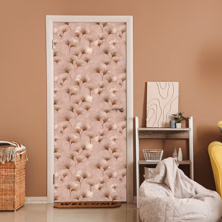 Deursticker - Ginkgo - Patroon - Roze — 2