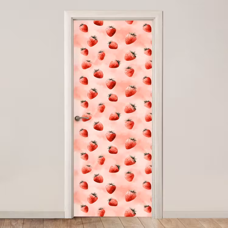 Deursticker - Aardbei - Patroon - Roze — 1