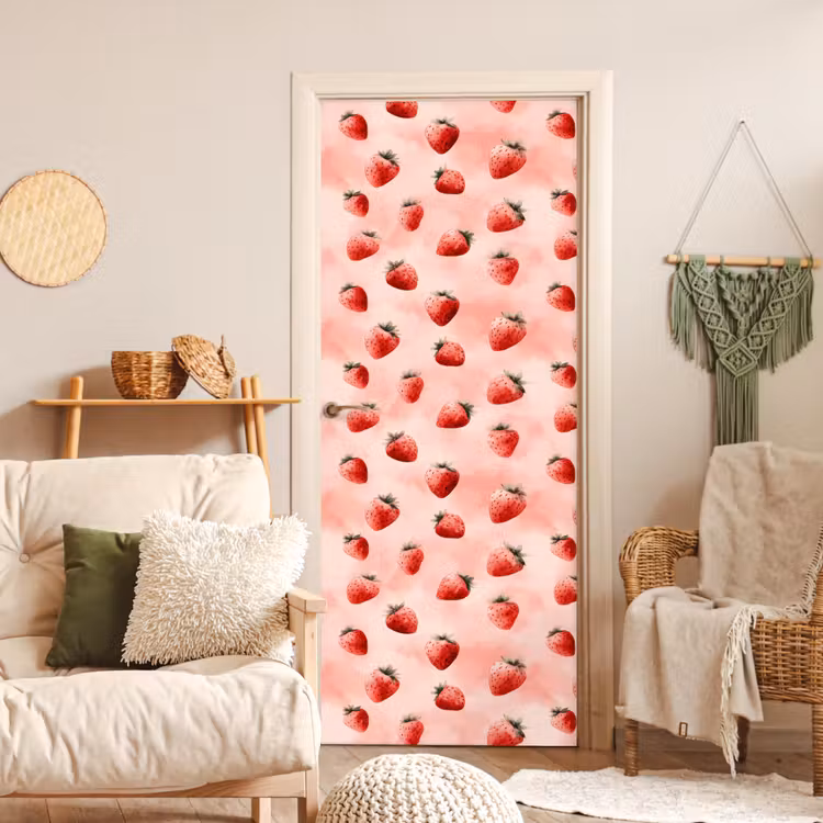 Deursticker - Aardbei - Patroon - Roze — 4