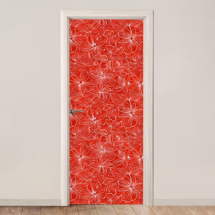 Deursticker - Bloemen - Patroon - Rood — 1