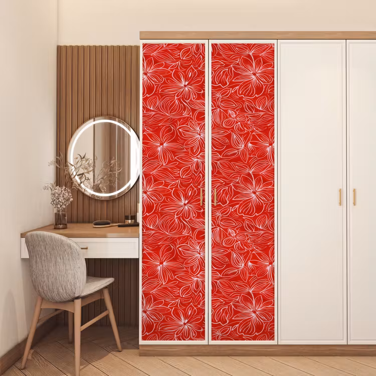 Deursticker - Bloemen - Patroon - Rood — 5