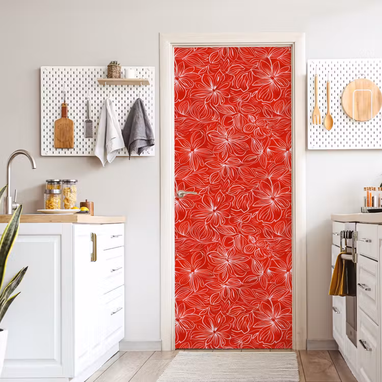 Deursticker - Bloemen - Patroon - Rood — 7