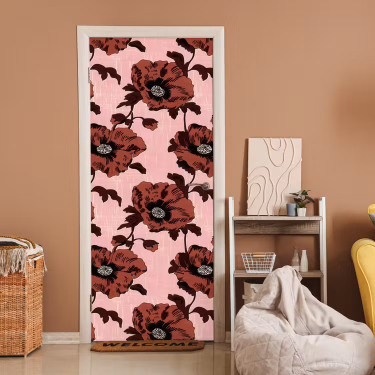 Deursticker - Bloemen - Retro - Rood — 2