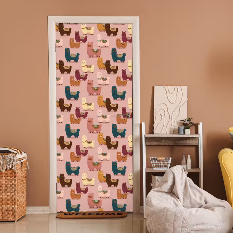 Deursticker - Alpaca's - Patroon - Kleurrijk — 2