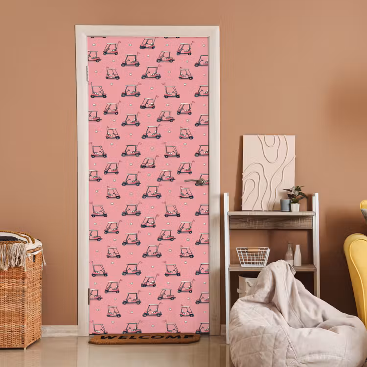 Deursticker - Golfkar - Retro - Roze — 2