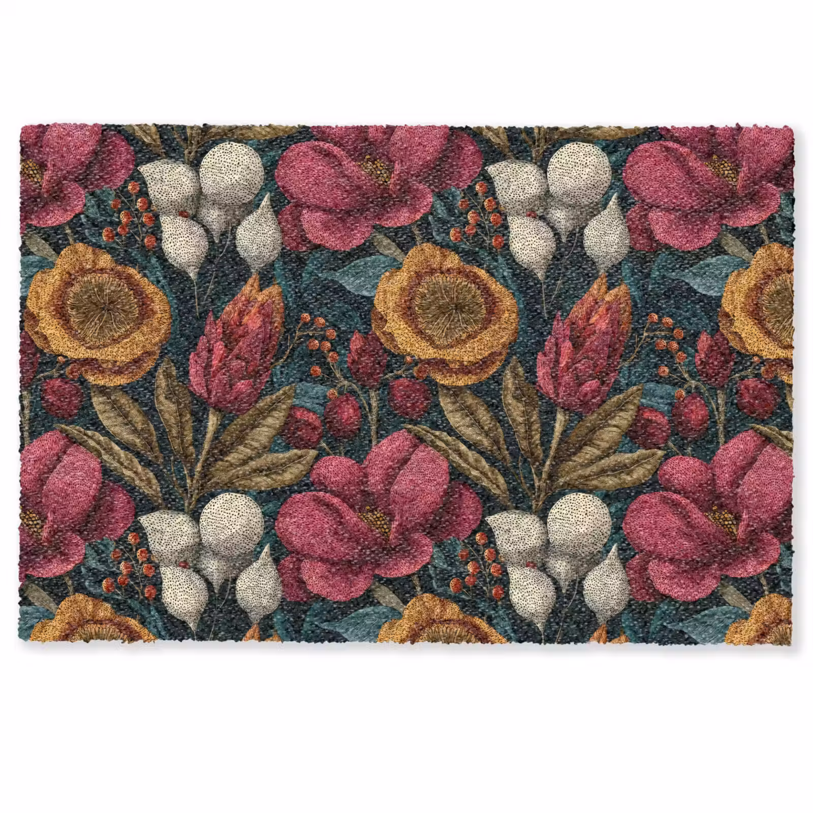 Deurmat - Bloemen - Patroon - Rood - Goud — 1