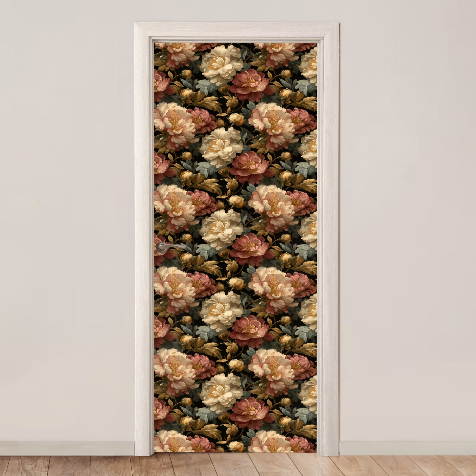 Deursticker - Bloemen - Barok - Patroon - Roze - Crème — 1