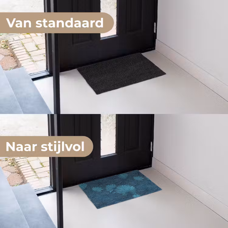 Deurmat - Bladeren - Reliëf - Patroon - Oceaanblauw - Modern — 3