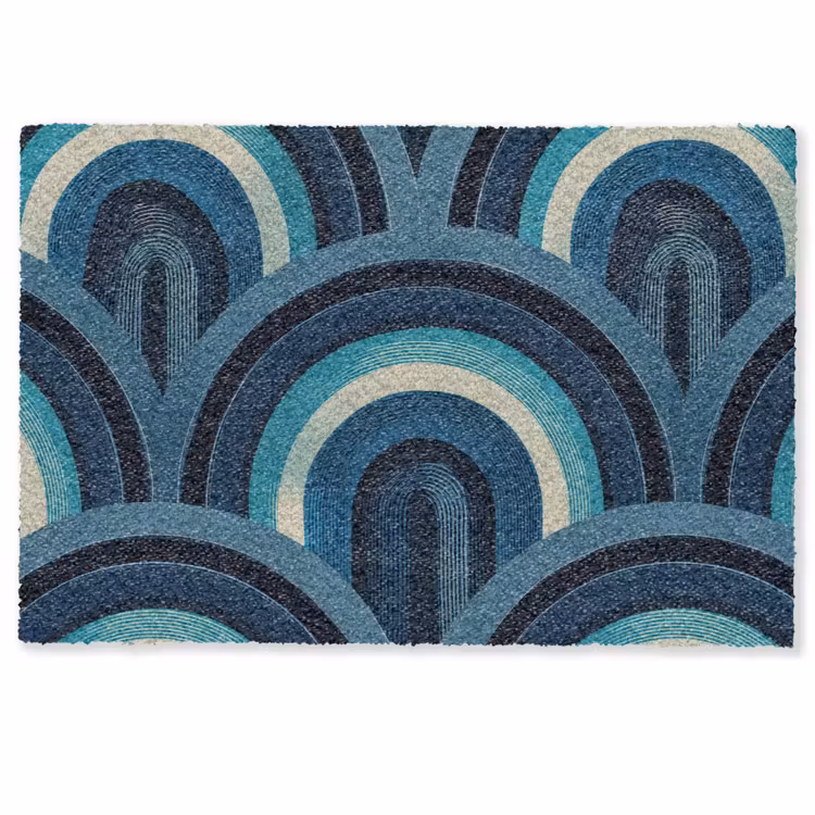 Deurmat - Bogen - Geometrisch - Patroon - Blauw - Retro — 1