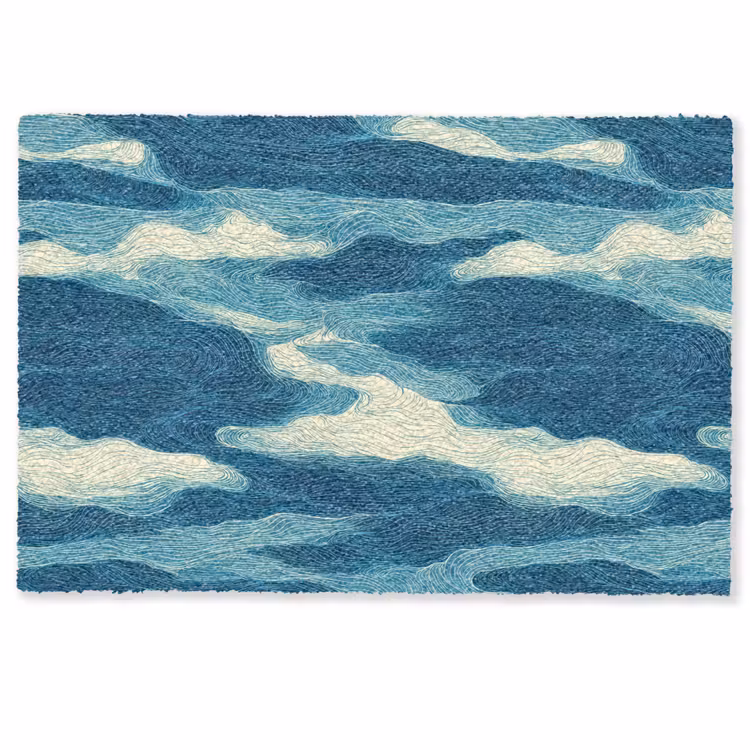 Deurmat - Golven - Abstract - Patroon - Blauw - Wit — 1