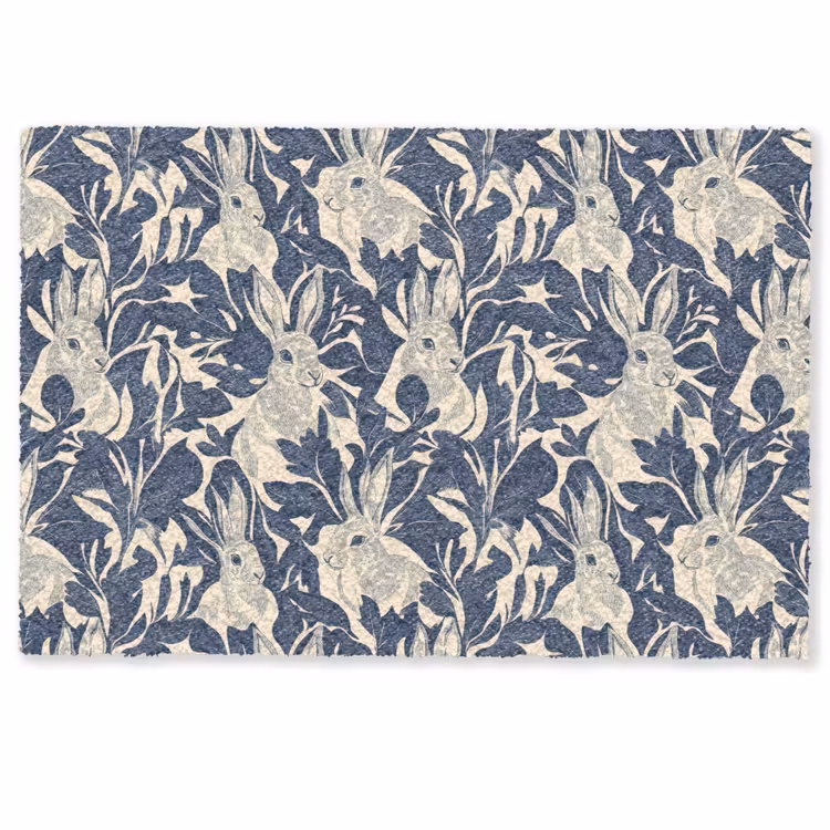 Deurmat - Hazen - Bladeren - Patroon - Blauw - Beige — 1