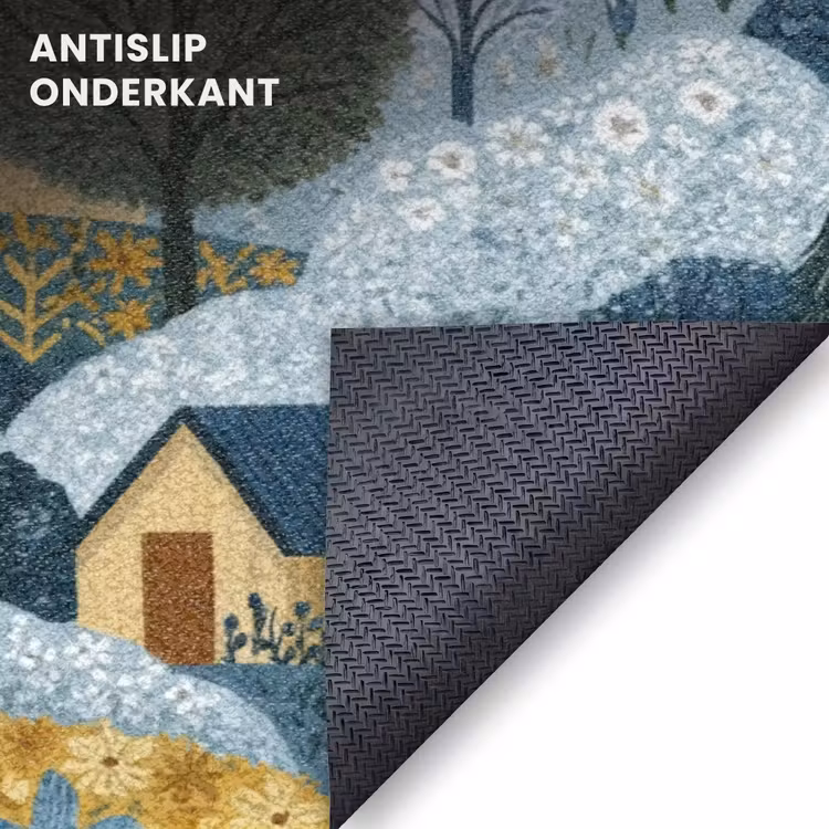 Deurmat - Huisjes - Bloemen - Patroon - Geel - Blauw — 6