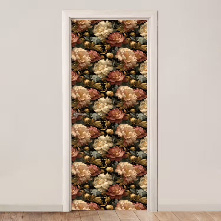 Deursticker - Bloemen - Barok - Patroon - Roze - Crème — 1