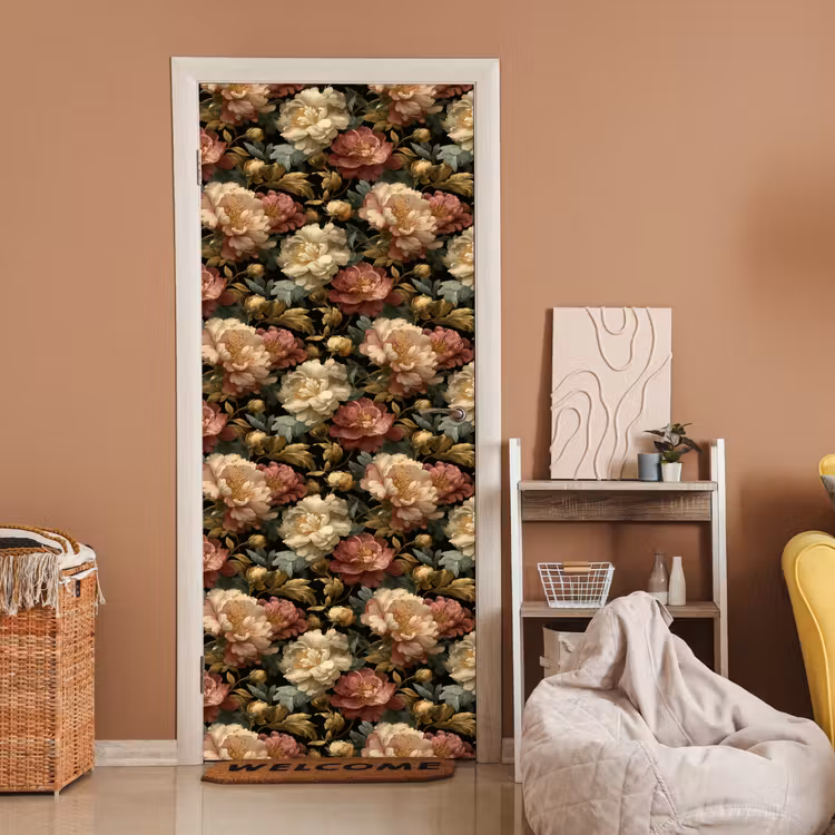 Deursticker - Bloemen - Barok - Patroon - Roze - Crème — 2