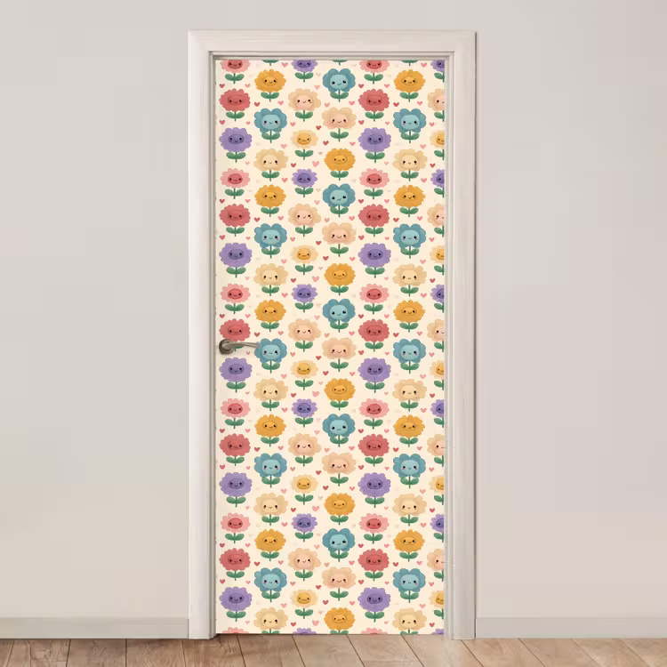 Deursticker - Bloemen - Hartjes - Kleurrijk — 1