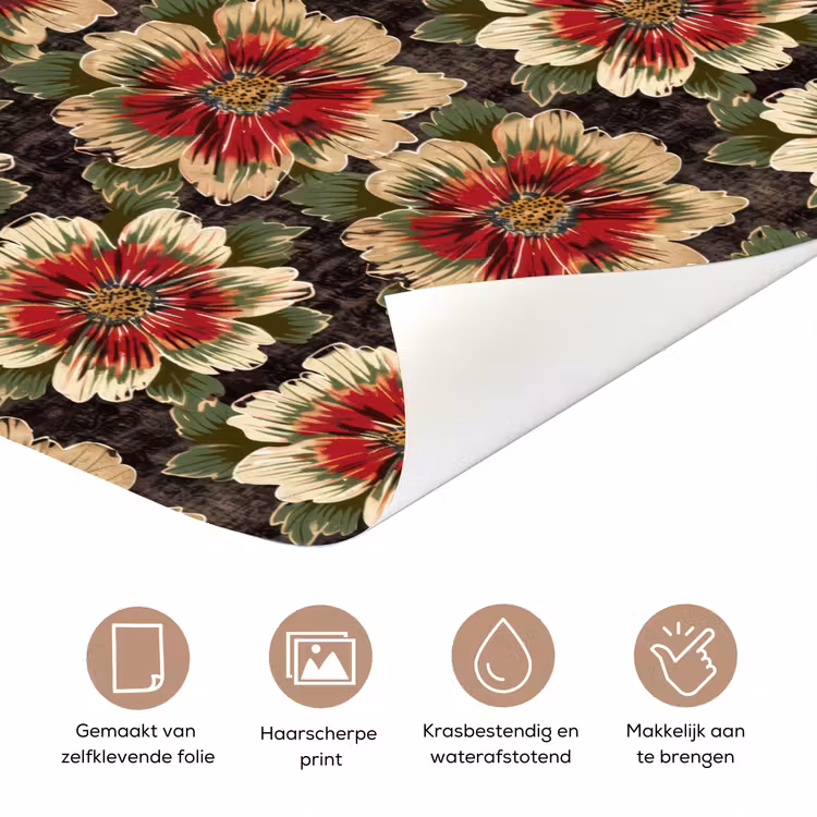 Deursticker - Bloemen - Klassiek - Patroon - Rood — 3