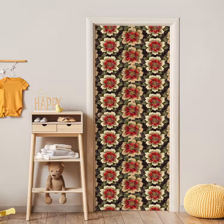 Deursticker - Bloemen - Klassiek - Patroon - Rood — 6