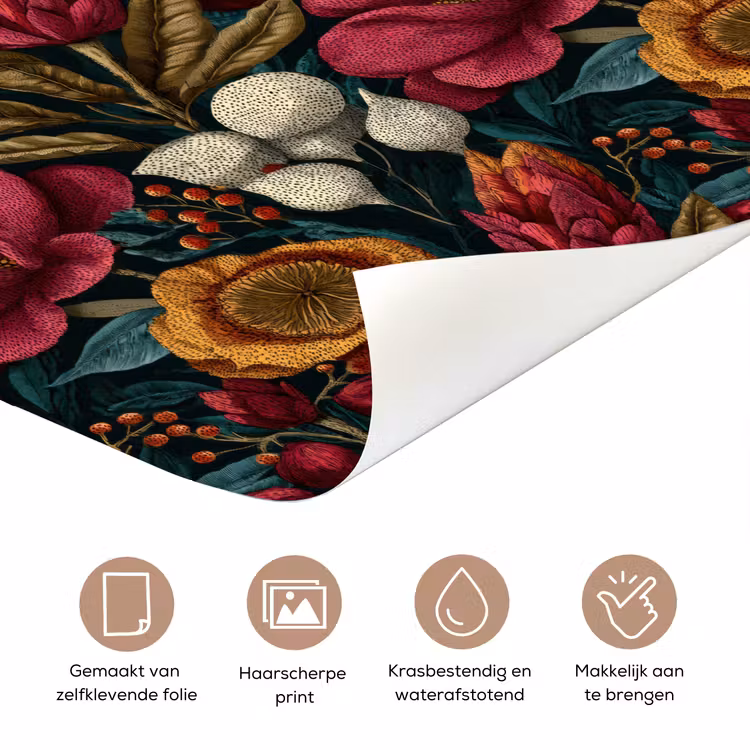 Deursticker - Bloemen - Patroon - Rood - Goud — 3