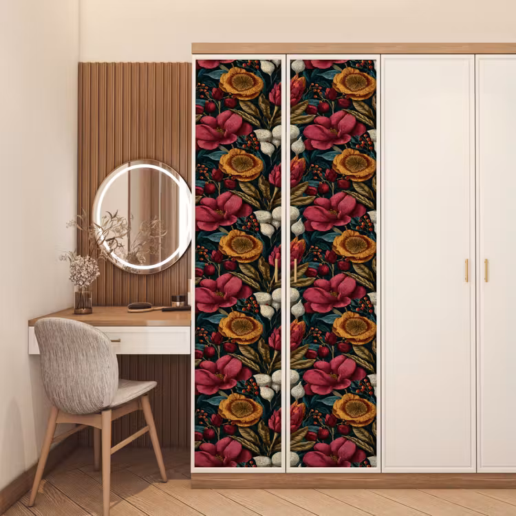 Deursticker - Bloemen - Patroon - Rood - Goud — 5