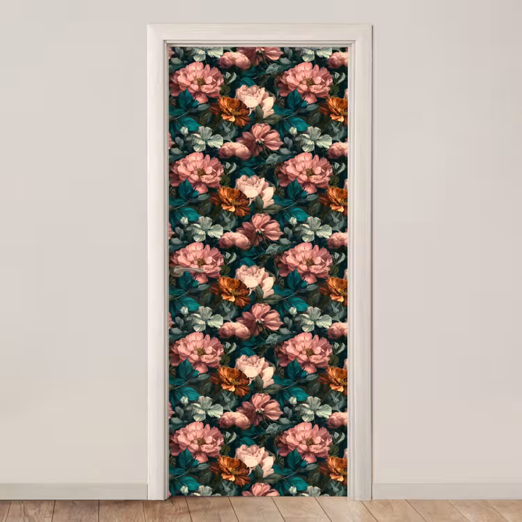 Deursticker - Bloemen - Schilderachtig - Patroon - Roze — 1