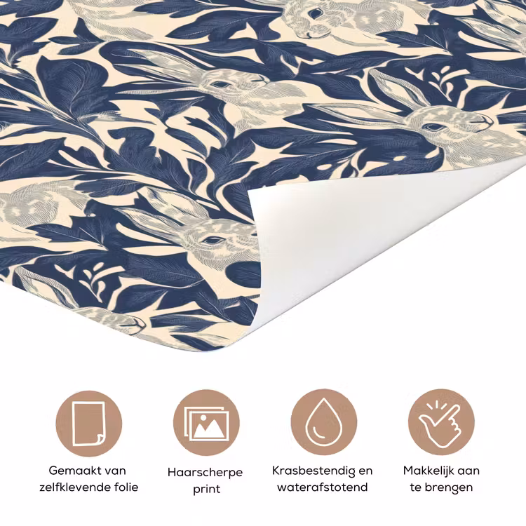 Deursticker - Hazen - Bladeren - Patroon - Blauw - Beige — 3