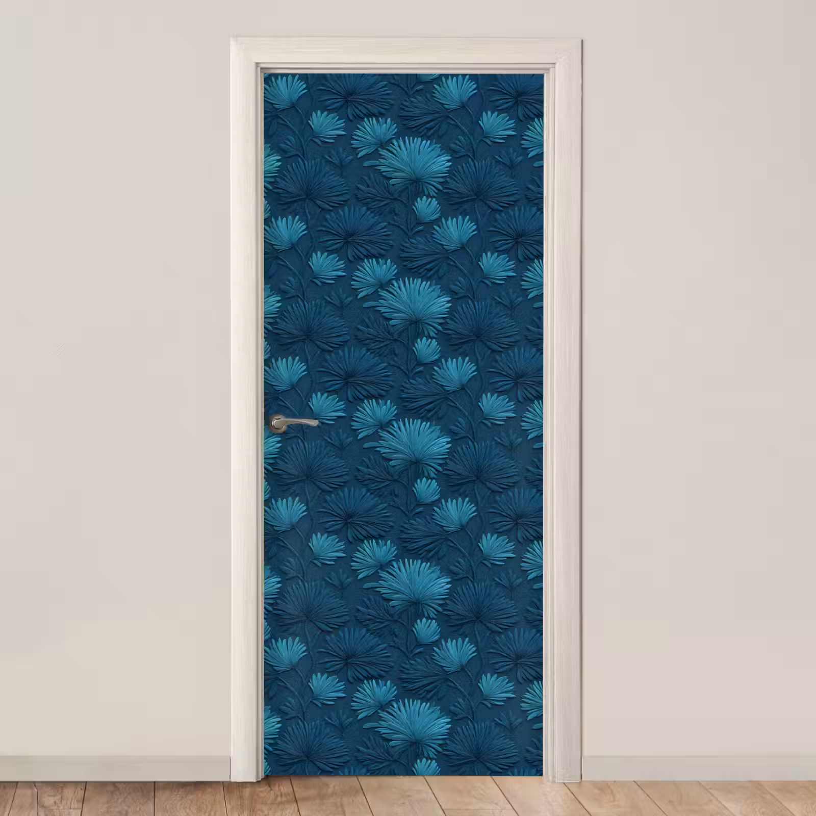 Deursticker - Bladeren - Reliëf - Patroon - Oceaanblauw - Modern — 1