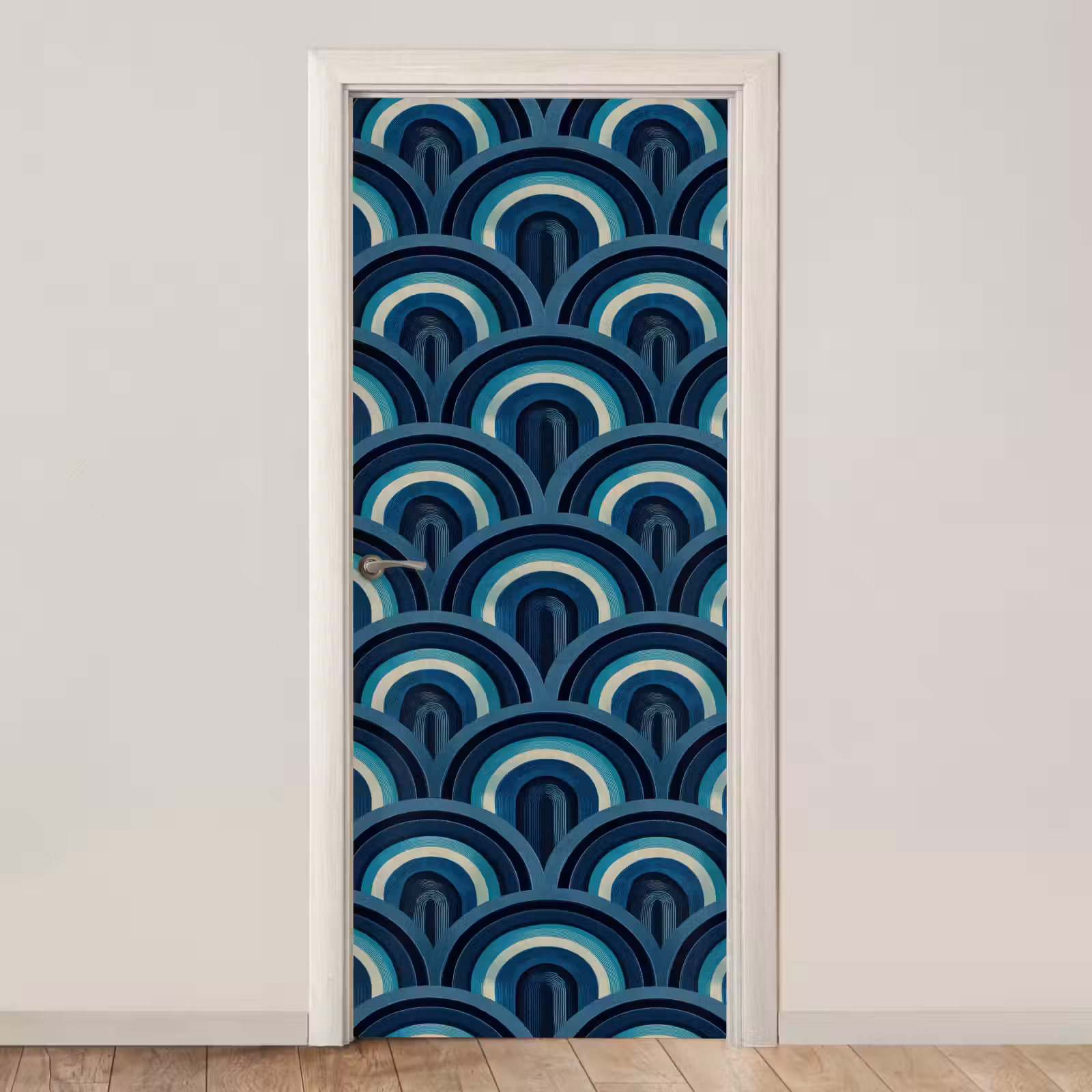 Deursticker - Bogen - Geometrisch - Patroon - Blauw - Retro — 1