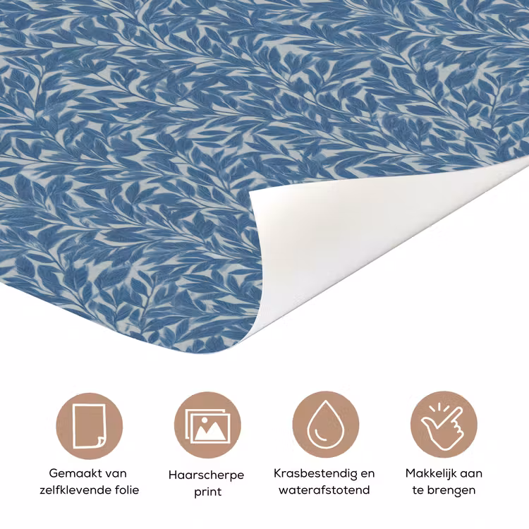 Deursticker - Bladeren - Klassiek - Patroon - Donkerblauw - Vintage — 3