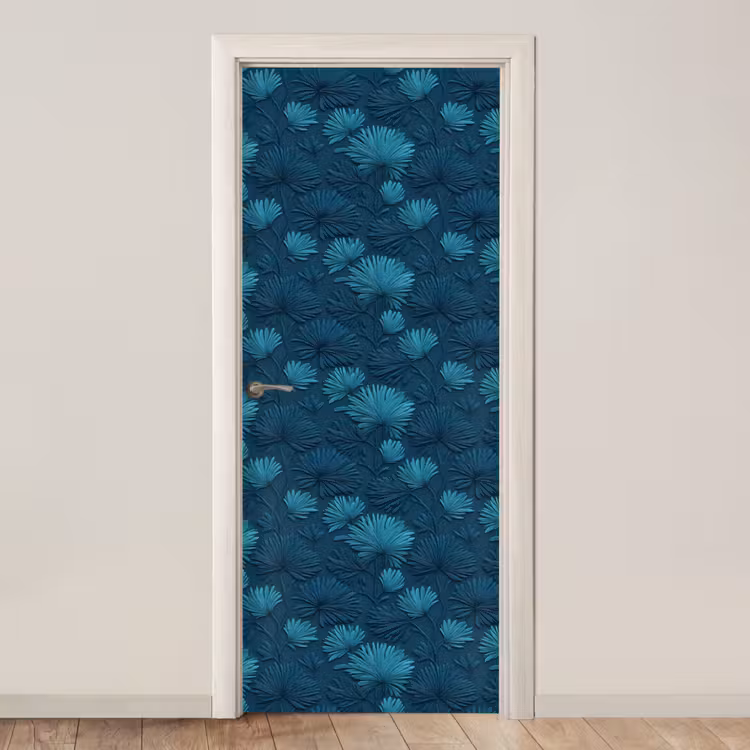 Deursticker - Bladeren - Reliëf - Patroon - Oceaanblauw - Modern — 1