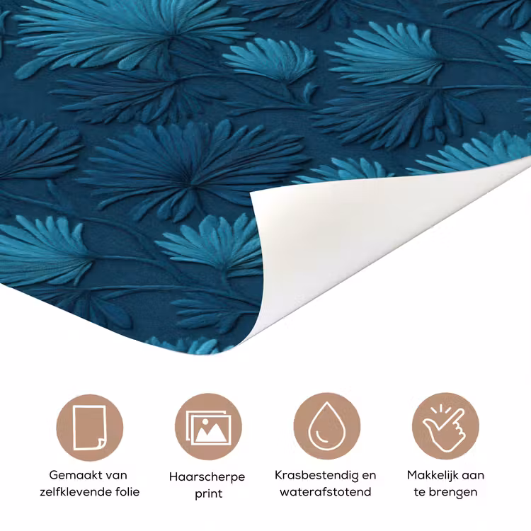 Deursticker - Bladeren - Reliëf - Patroon - Oceaanblauw - Modern — 3